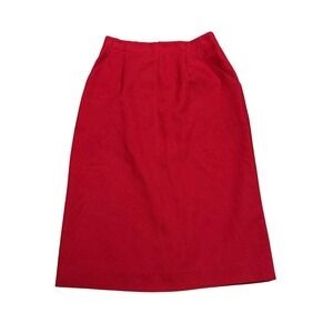 Koret Petites Red Wool Blend Midi A-Line Skirt Pockets Elastic Back Size 10P